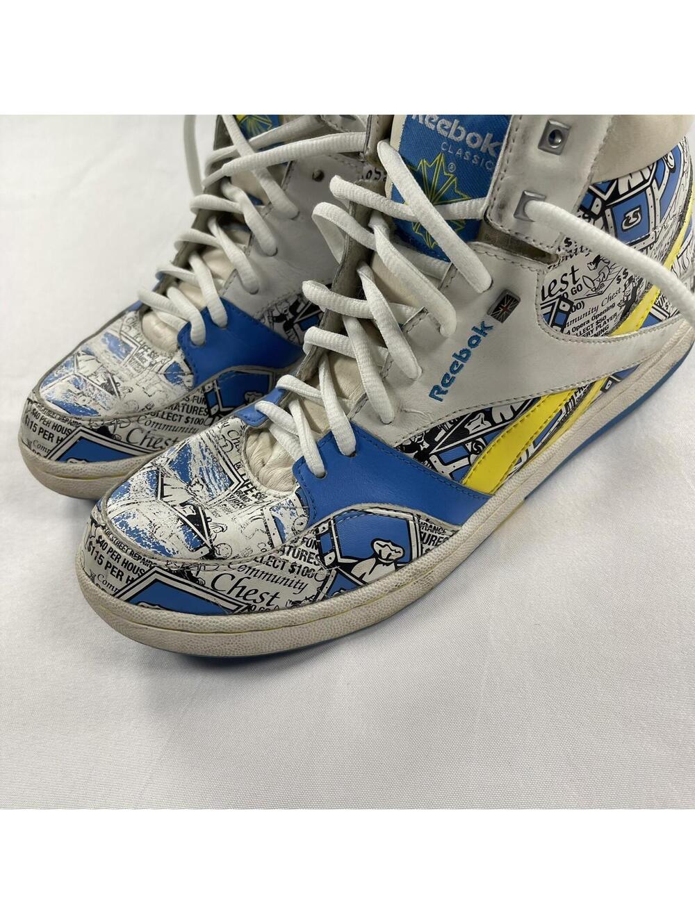 Reebok Monopoly Sneakers Women's 9 High Top Shoes Blue Yellow RARE  Limited Ed - Picture 9 of 15